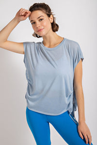 Poly Linen SS Top w/ Drawstring