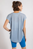 Poly Linen SS Top w/ Drawstring