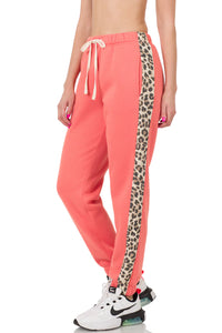Side Panel Leopard Sweatpants w/ Pockets