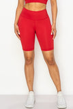 High Rise Matte Activewear Biker Shorts w/ Hidden Waistband Pocket