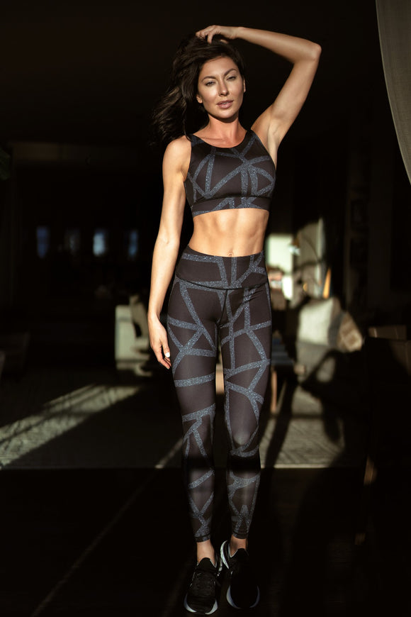 Abstract Grid Printed Activewear Leggings