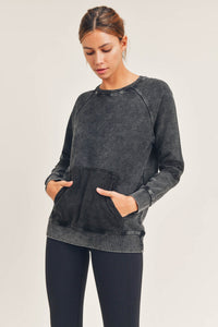 Mineral Washed Long-Sleeve Pullover Top