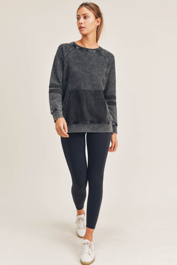 Mineral Washed Long-Sleeve Pullover Top