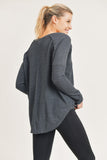 Waffled Panel Raglan Long-Sleeved Top