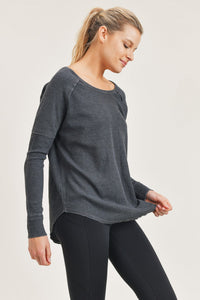 Waffled Panel Raglan Long-Sleeved Top